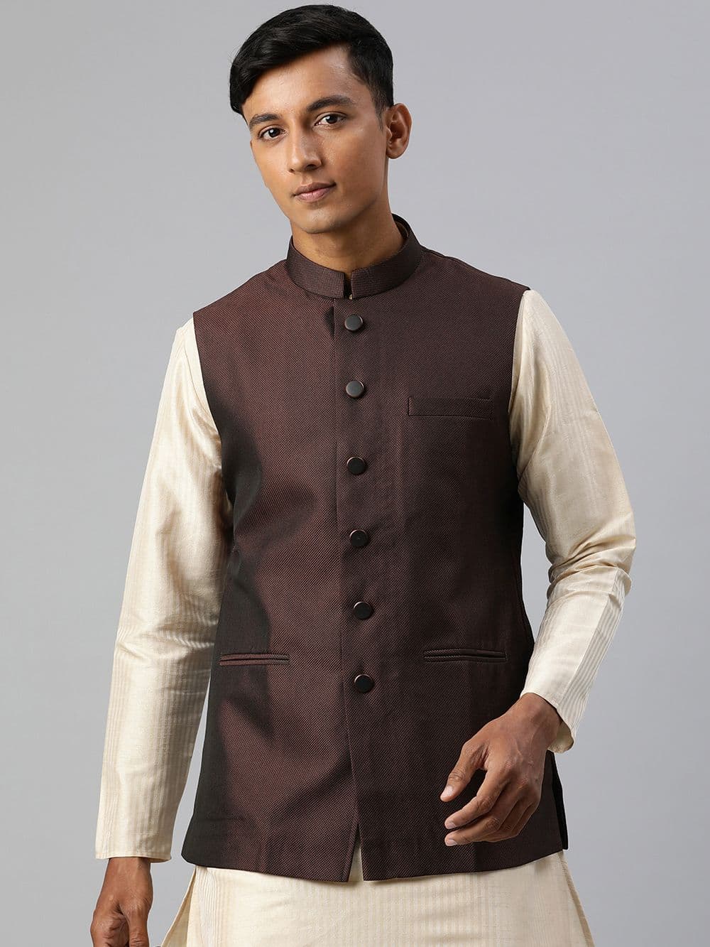 Manthan Men Woven Design Nehru Jacket - view 1