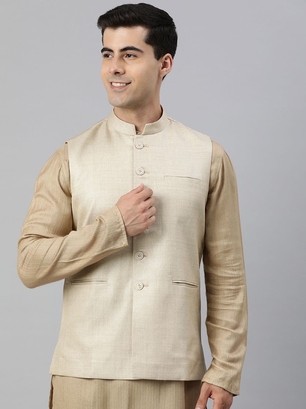 Manthan Men Woven Design Nehru Jacket - view 1
