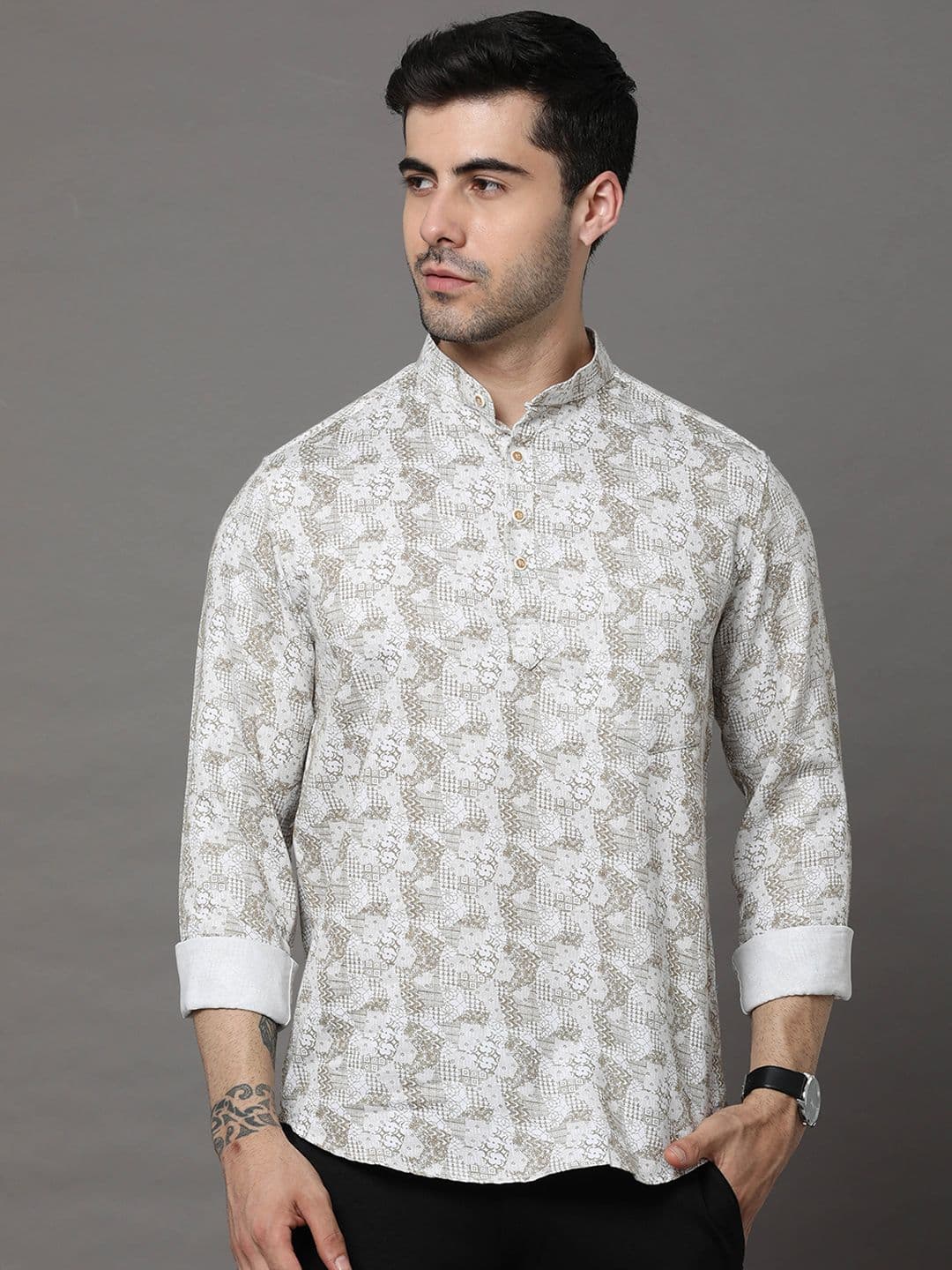 Bushirt Cream Abstract Printed Pure Cotton Kurta - view 1