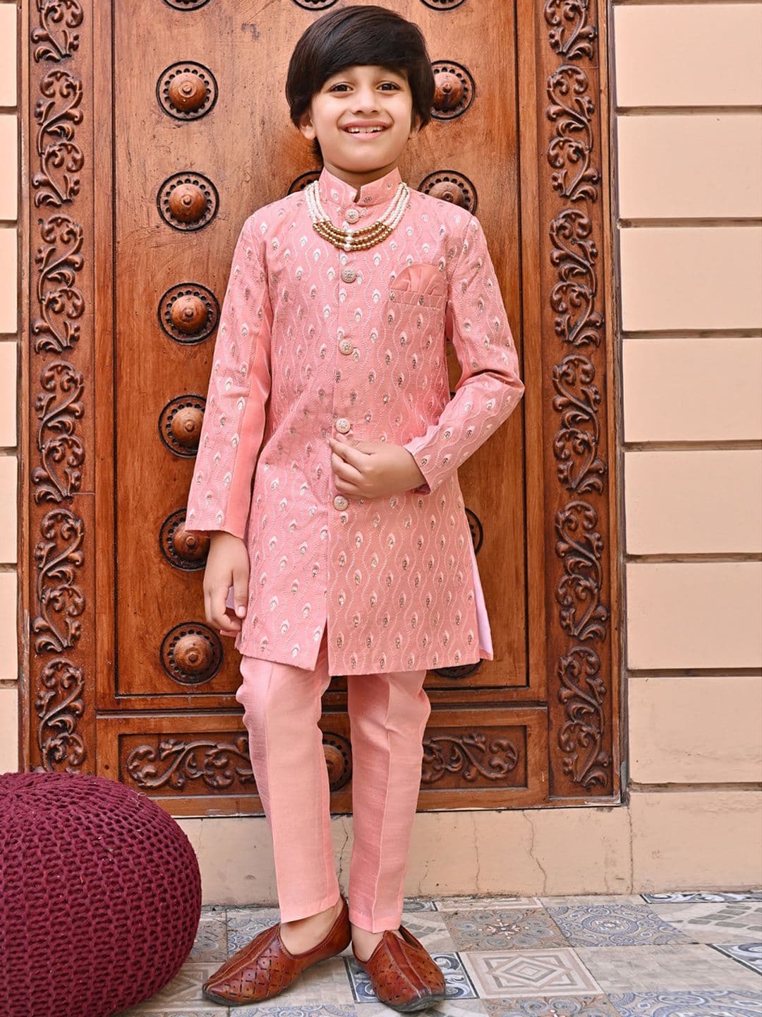 ahhaaaa Boys Embroidered Indo-Western Sherwani Set - view 1