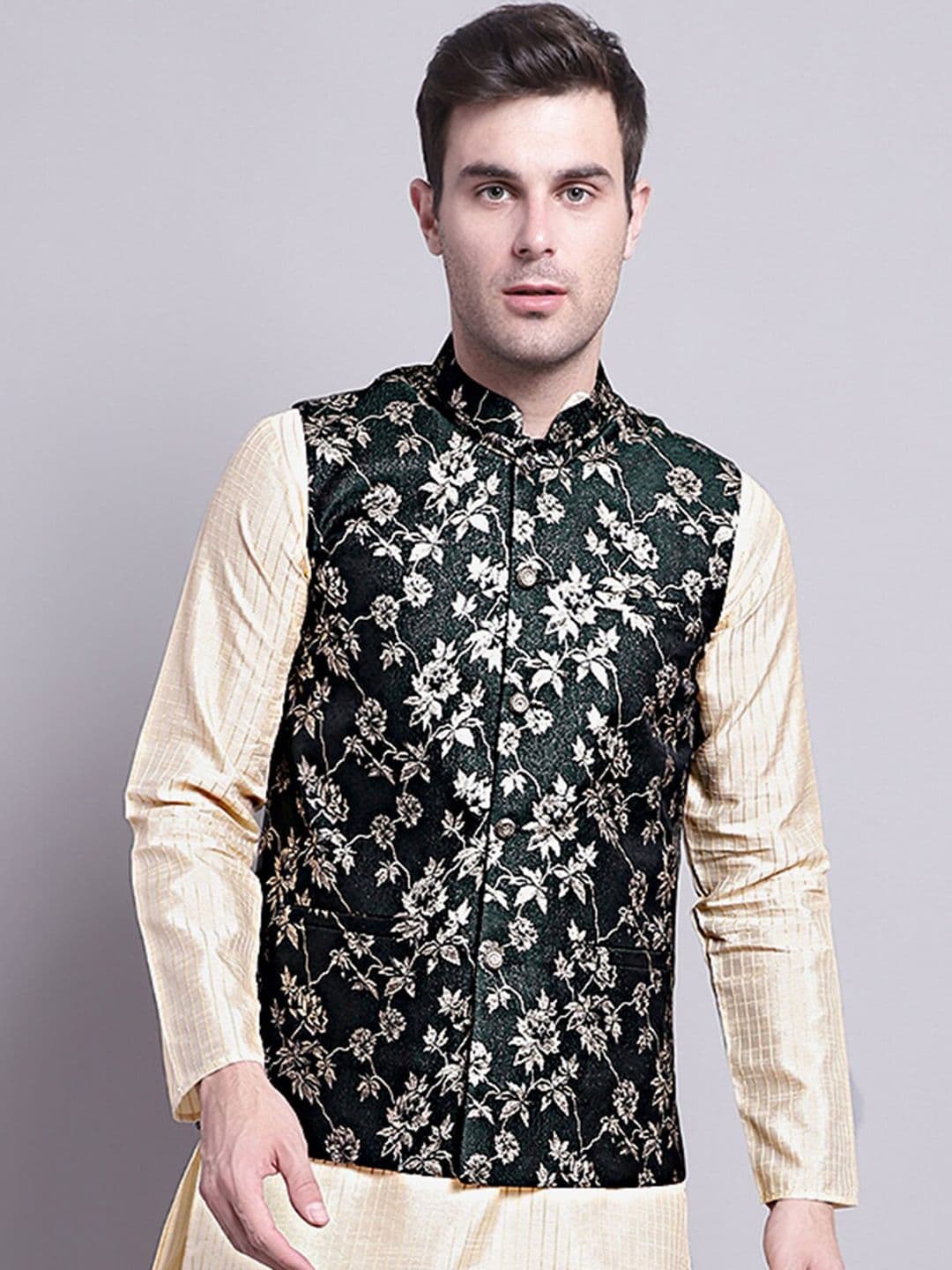 Jompers Woven Ethnic Motifs Silk Cotton Nehru Jacket - view 1