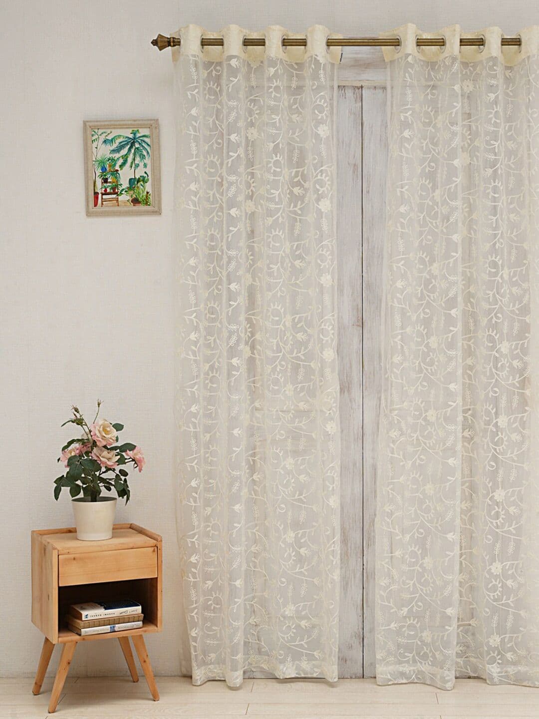 Ariana White Embroidered Sheer Door Curtain - view 1