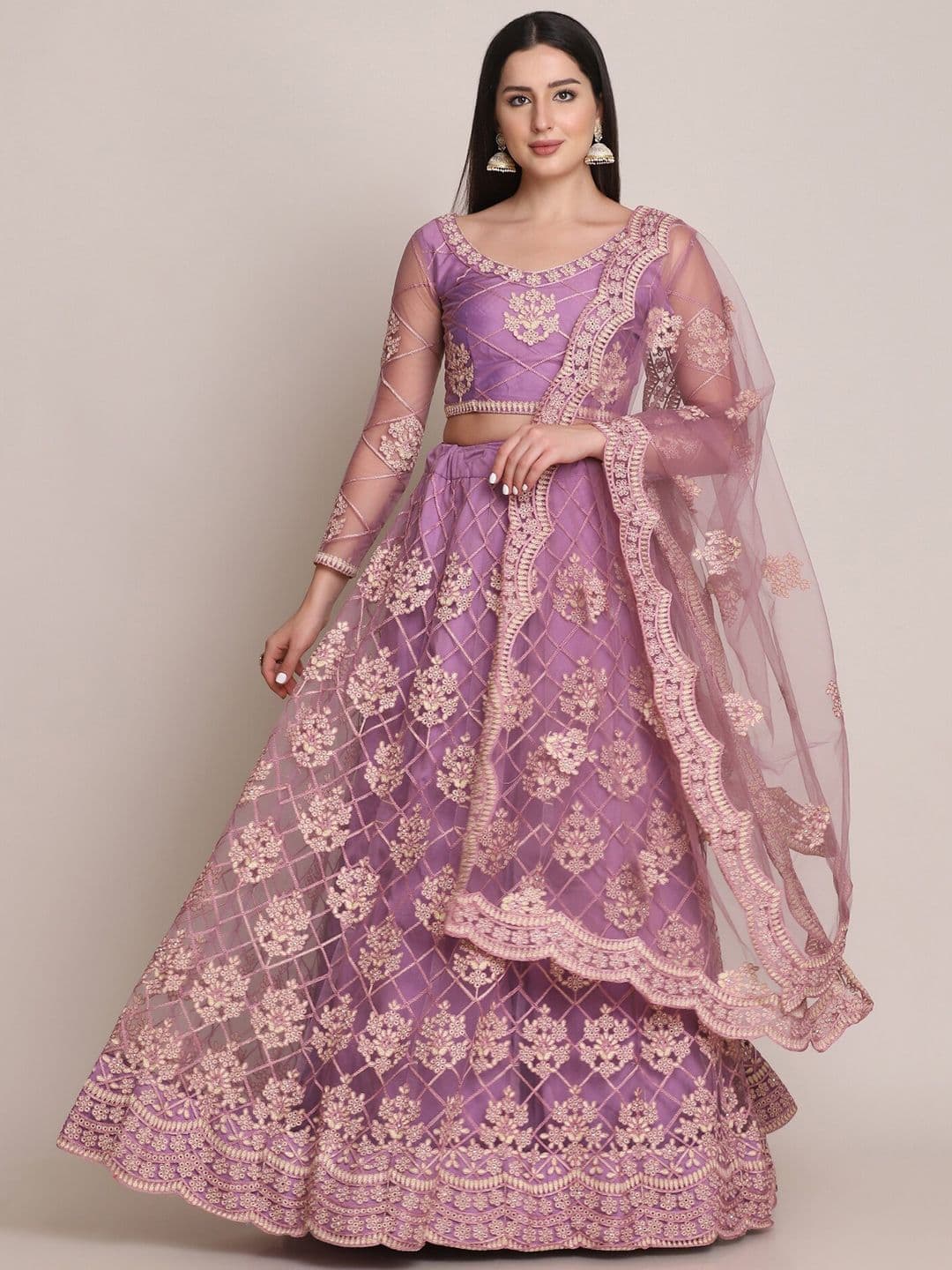 Warthy Ent Embroidered Thread Work Semi-Stitched Lehenga & Blouse With Dupatta - view 1