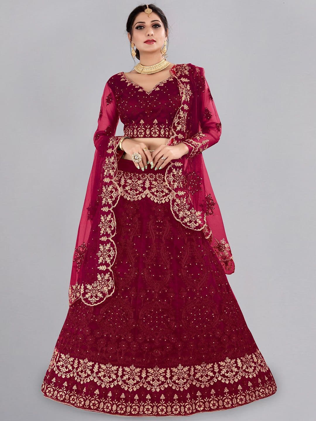 Warthy Ent Embroidered Semi-Stitched Lehenga & Unstitched Blouse With Dupatta - view 1