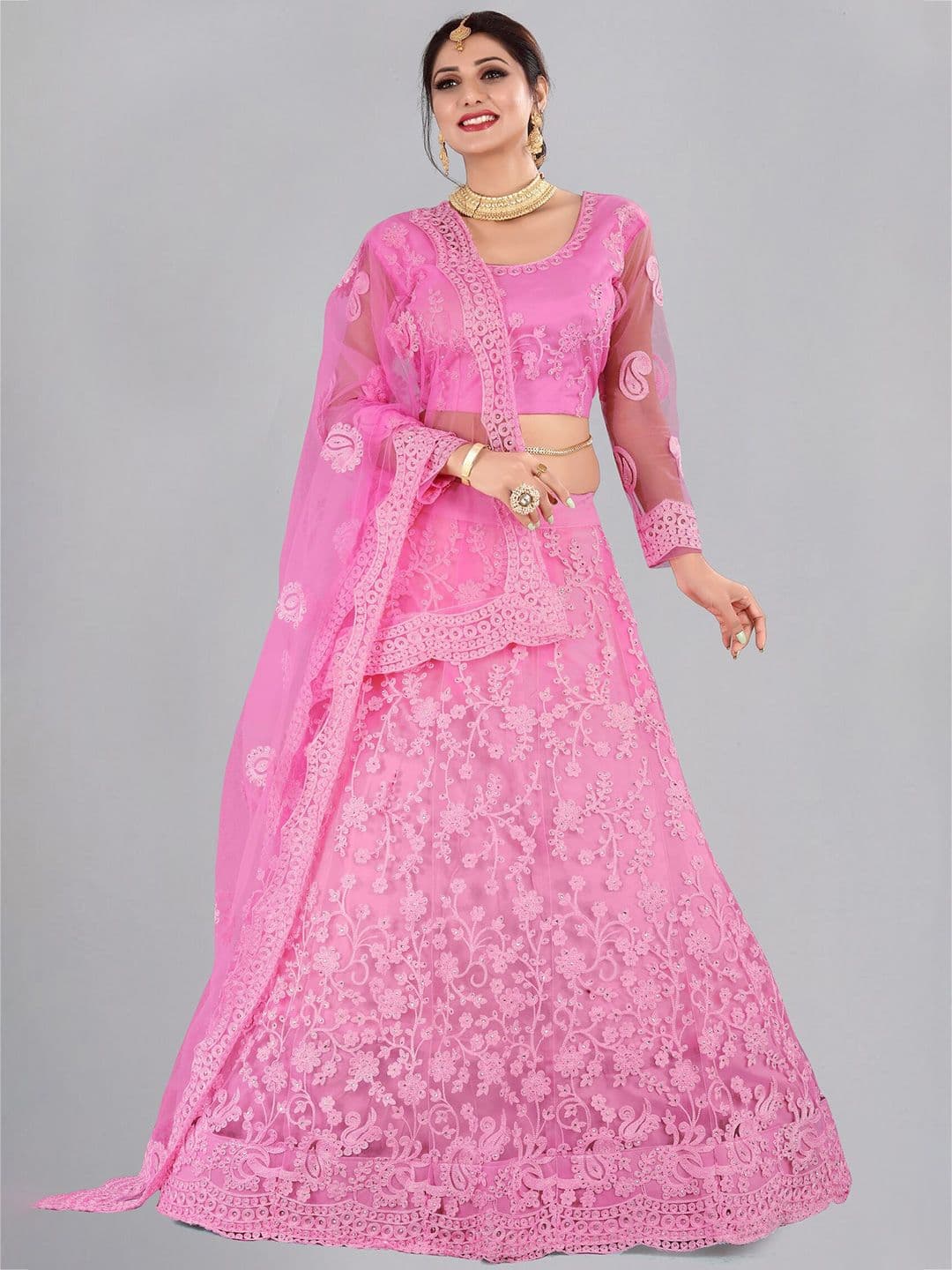 Warthy Ent Embroidered Thread Work Semi-Stitched Lehenga & Unstitched Blouse With Dupatta - view 1