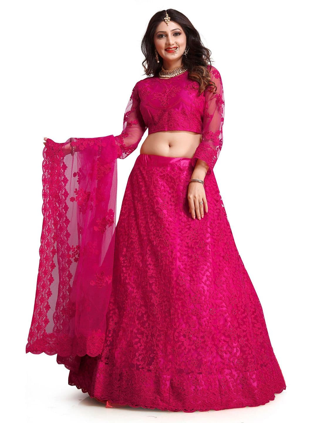 Warthy Ent Embroidered Thread Work Semi-Stitched Lehenga & Unstitched Blouse With Dupatta - view 1
