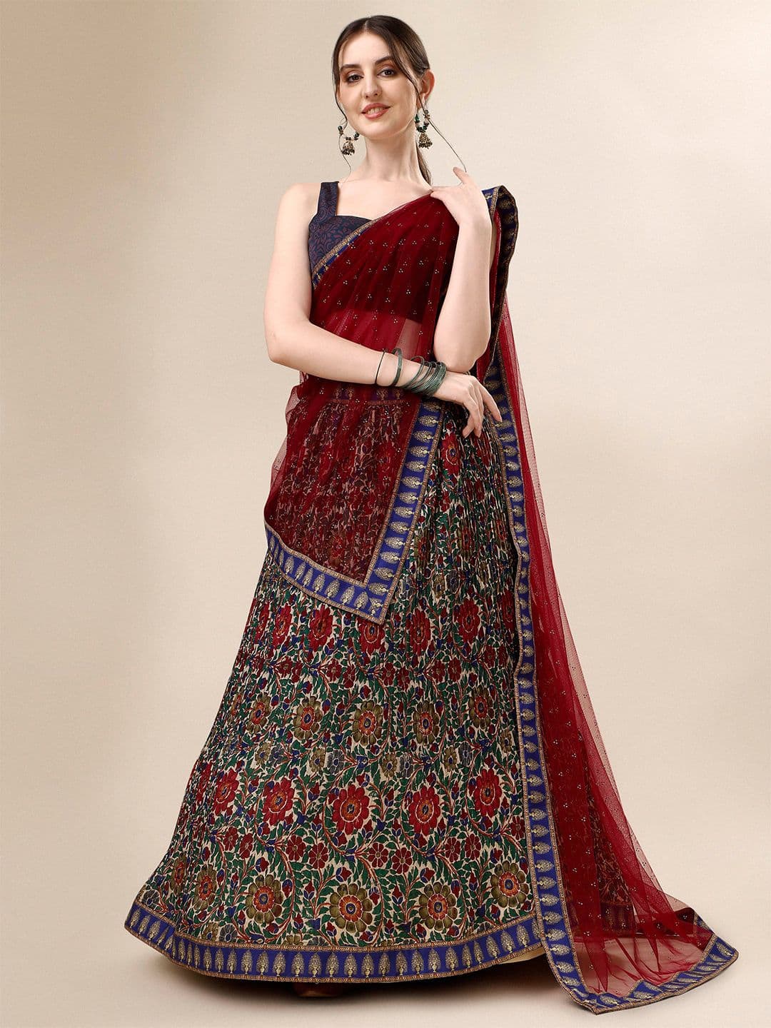 SAPTRANGI Printed Semi-Stitched Lehenga & Unstitched Blouse With Dupatta - view 1