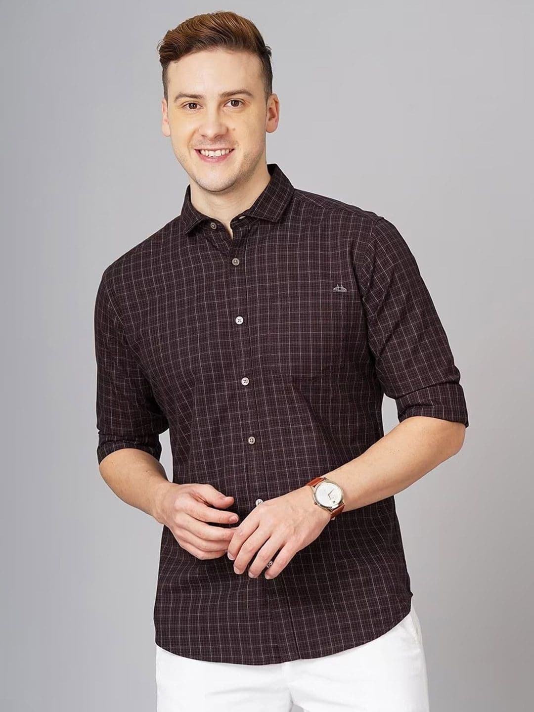 British Club Smart Slim Fit Grid Tattersall Checked Pure Cotton Casual Shirt - view 1