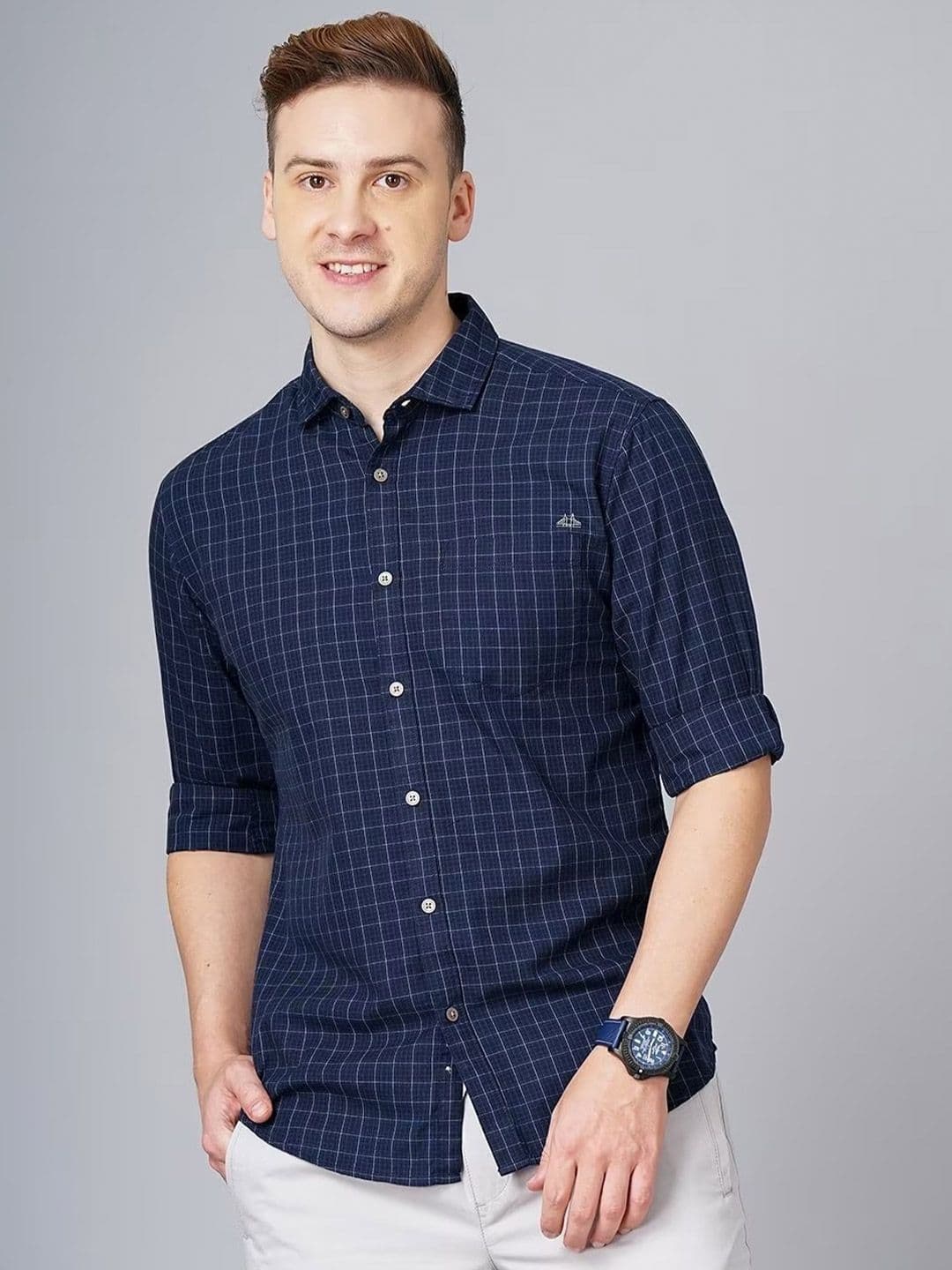 British Club Smart Slim Fit Grid Tattersall Pure Cotton Casual Shirt - view 1