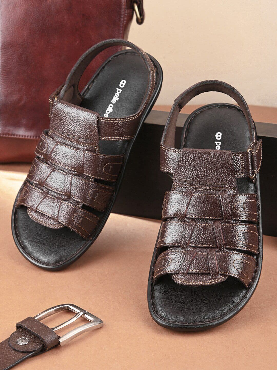 pelle albero Men Textured Leather Comfort Sandals - view 1