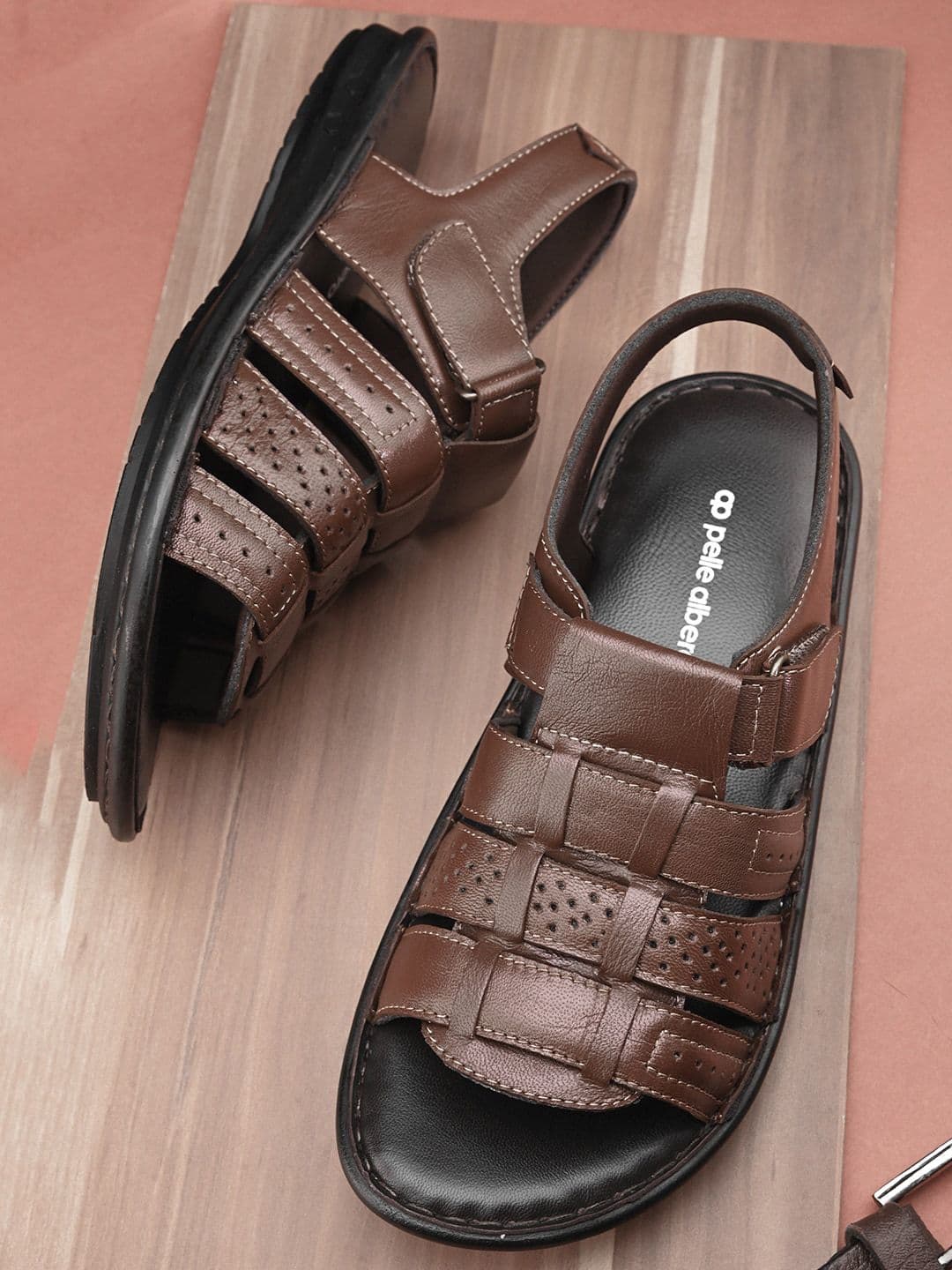 pelle albero Men Textured Leather Fisherman Sandals - view 1