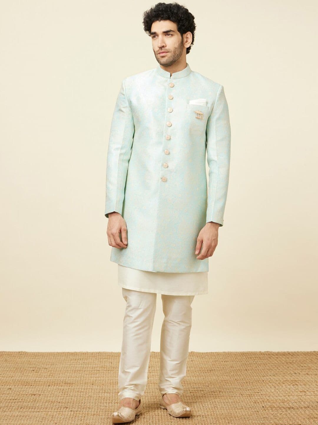 Manyavar Self Design Brocade Mandarin Collar Sherwani - view 1