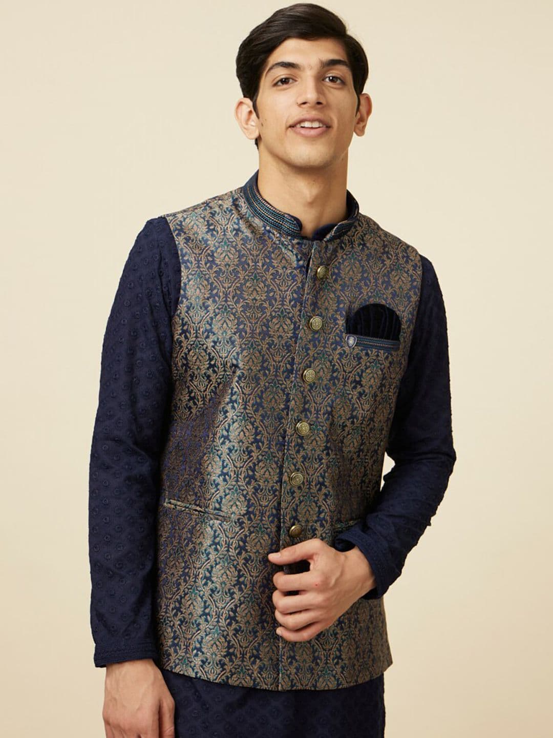 Manyavar Men Self-Design Art Silk Nehru Jackets - view 1