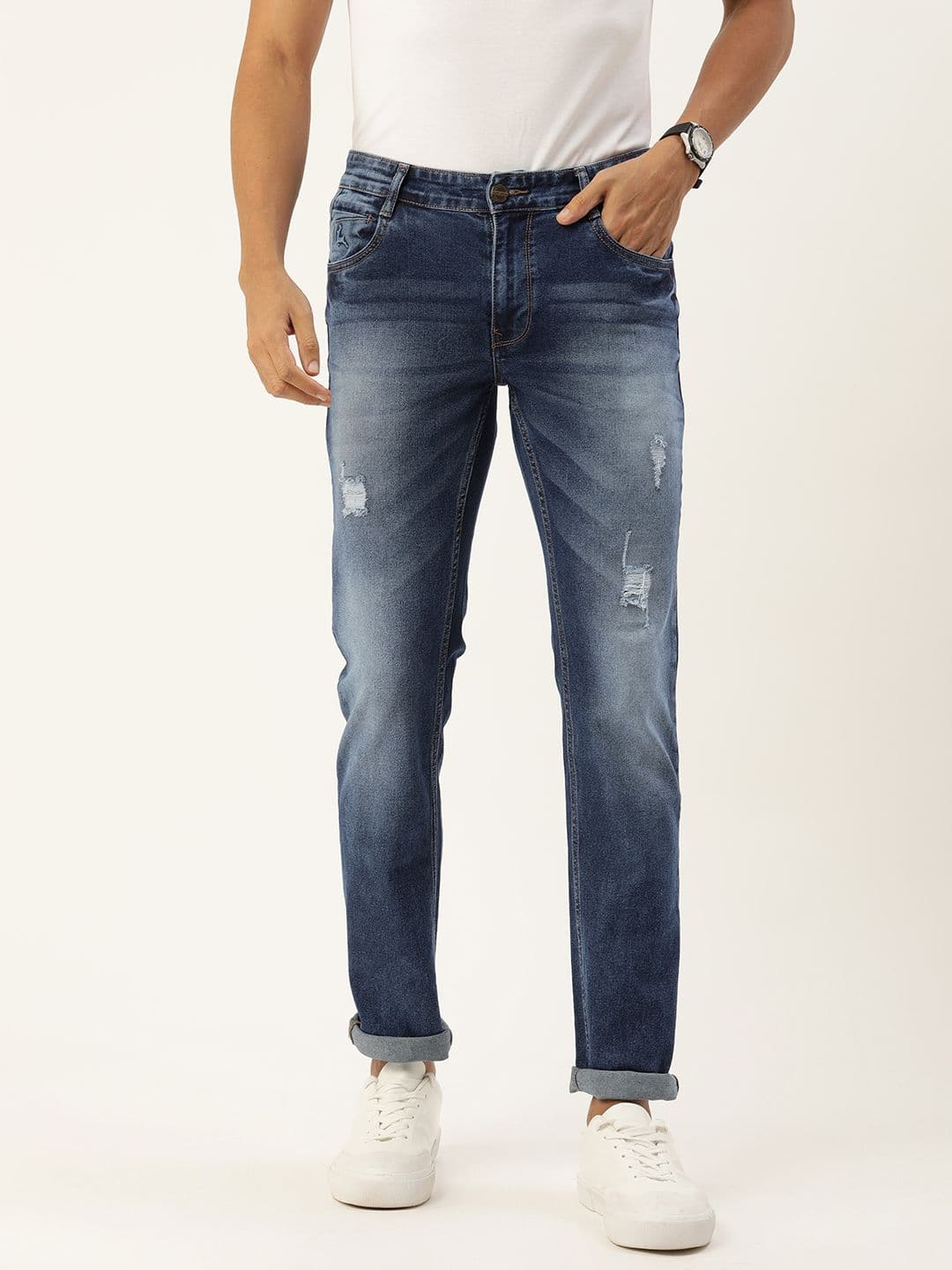 Parx Men Slim Fit Mildly Distressed Heavy Fade Stretchable Jeans - view 1