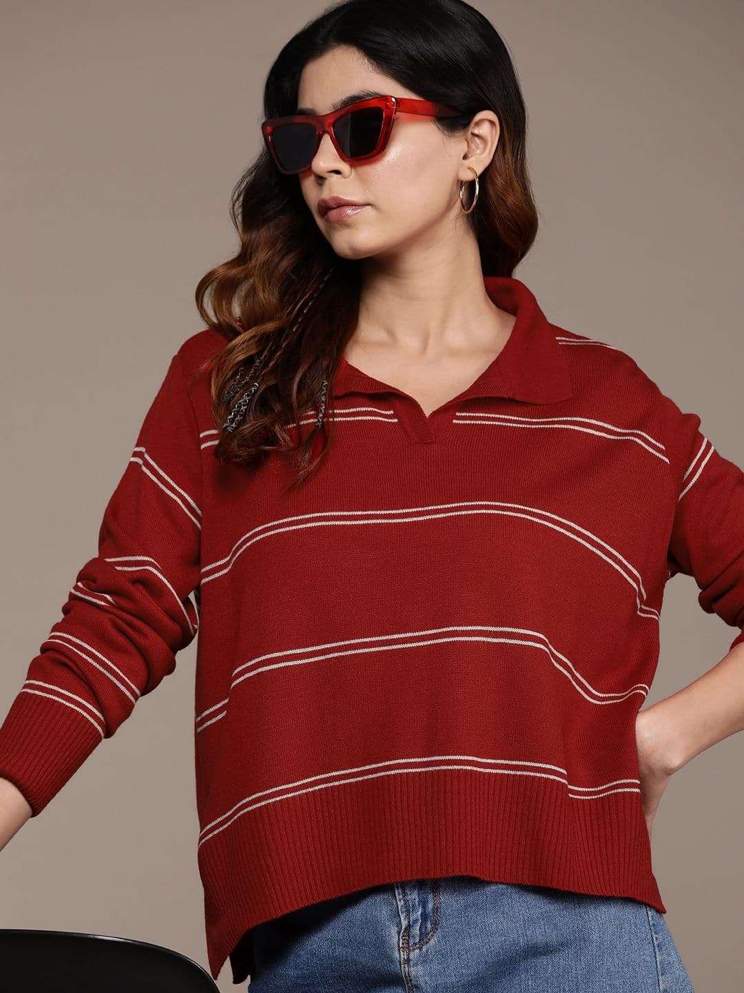 The Roadster Lifestyle Co. Shirt Collar Striped Pullover - view 1