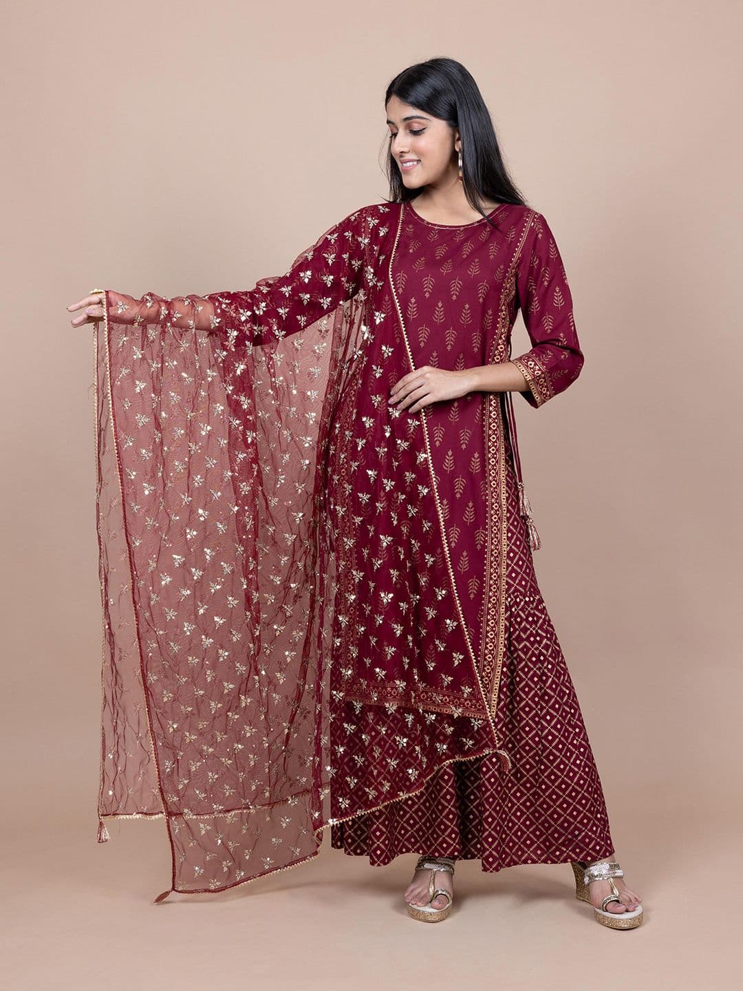 HERE&NOW Ethnic Motifs Embroidered Gotta Patti Dupatta - view 1