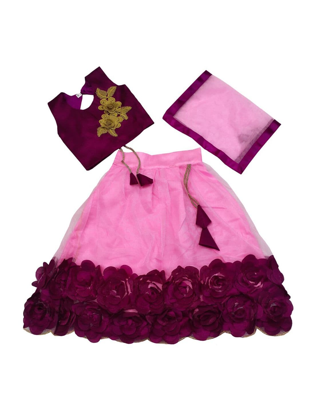BAESD Girls Embroidered Patchwork Ready to Wear Lehenga & Blouse With Dupatta - view 1