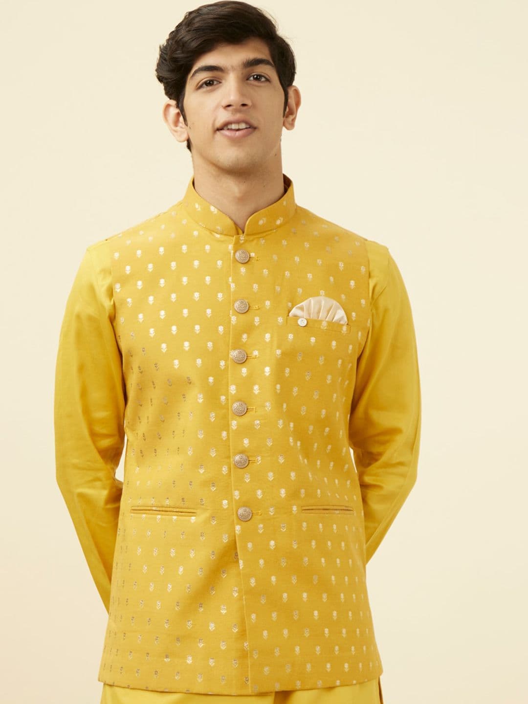 Manyavar Mandarin Collar Ethnic Motifs Woven Design Nehru Jacket - view 1