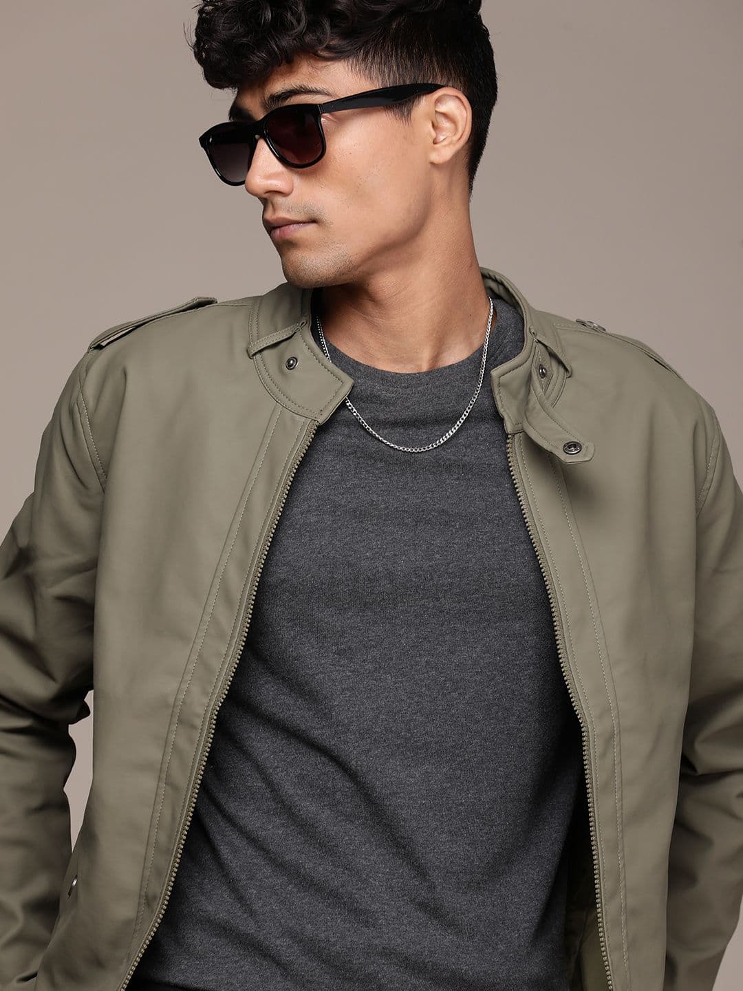 WROGN Solid Stand-Collar Leather Jacket - view 1