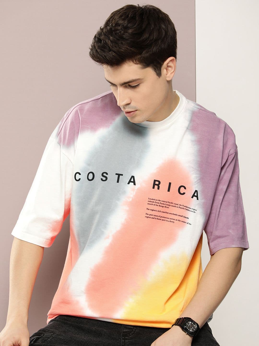 Kook N Keech Typography Printed & Dyed Drop-Shoulder Sleeves Pure Cotton Oversized T-shirt - view 1