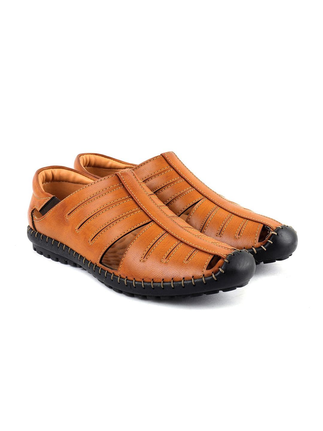 BRATVA Men Textured Laser-Cuts Fisherman Sandals - view 1