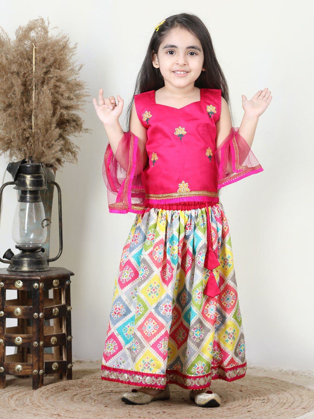 Here&Now X Kinder Kids Girls Embroidered Ready to Wear Lehenga Choli With Dupatta - view 1