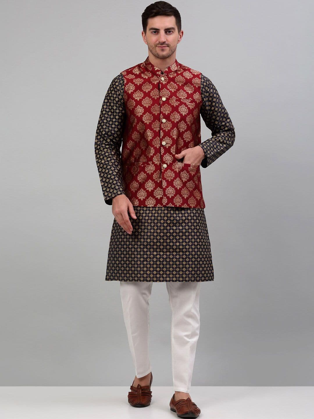 Jompers Ethnic Motifs Printed Silk Cotton Nehru Jackets - view 1