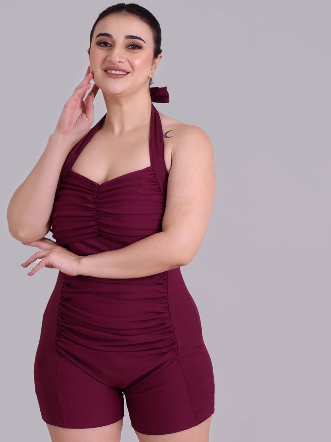 Keepfit Halter Neck Padded Ruched Sleeveless One Piece Legsuit - view 1
