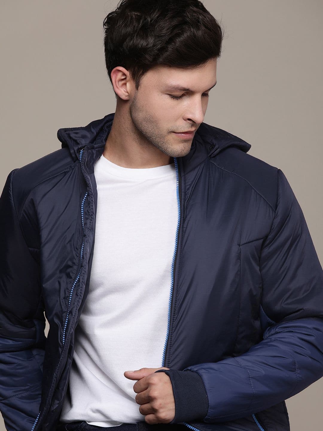 French Connection Solid Padded Jacket with Detachable Hood - view 1