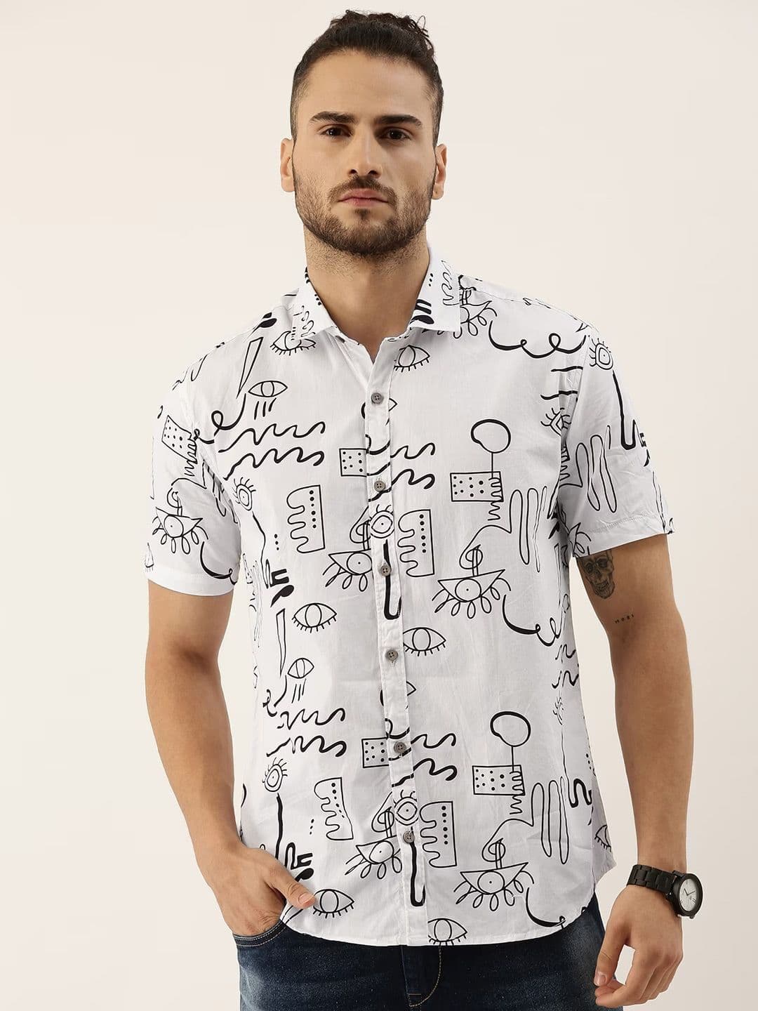 CAHOOT White Classic Abstract Printed Cotton Casual Shirt - view 1