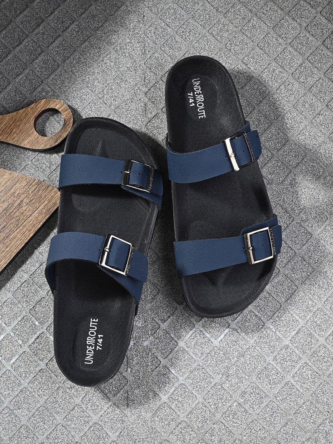 UNDERROUTE Men Two Strap Open Toe Comfort Sandals With Buckle Detail - view 1