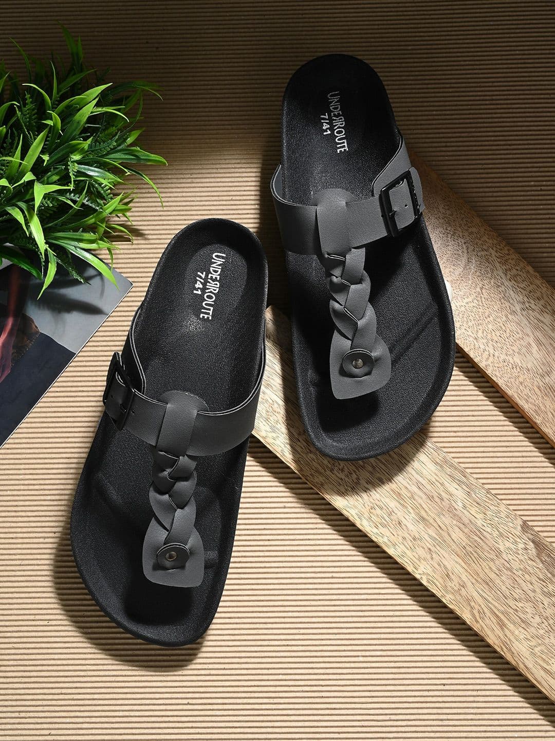 UNDERROUTE Men Braided Comfort Sandals With Buckle Detail - view 1