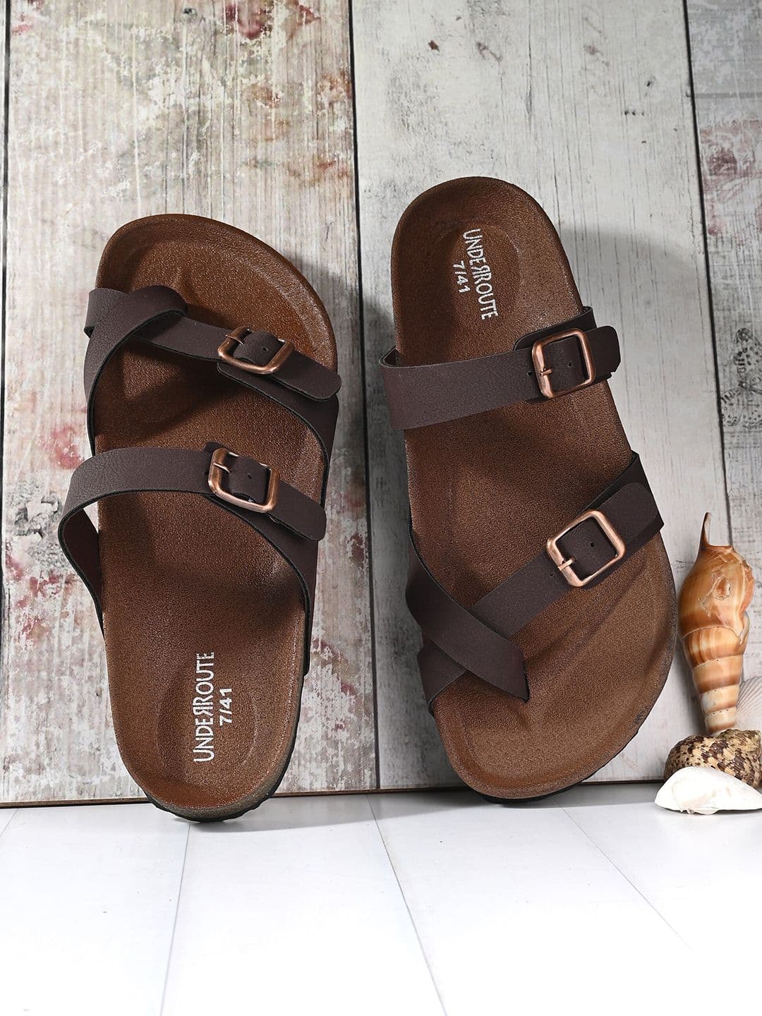 UNDERROUTE Men One Toe Two Strap Comfort Sandals With Buckle Detail - view 1