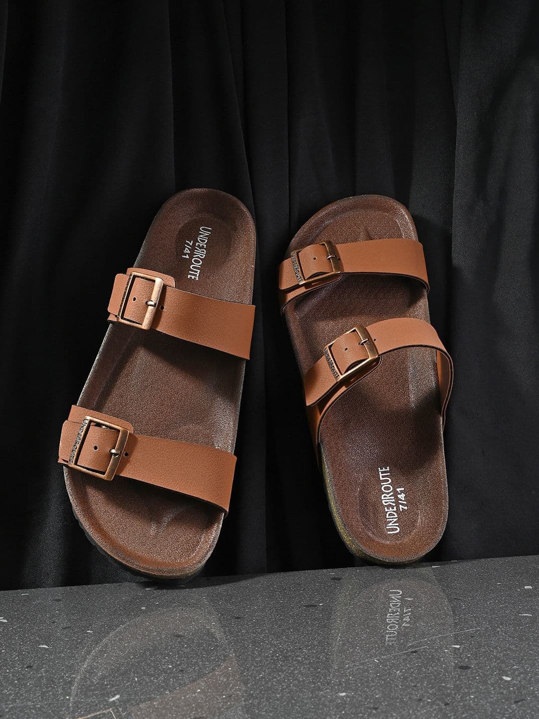 UNDERROUTE Men Two Strap Open Toe Comfort Sandals With Buckle Detail - view 1