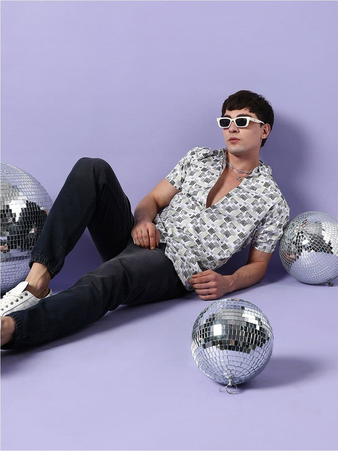 CAHOOT Grey Geometric Printed Classic Cotton Casual Shirt - view 1
