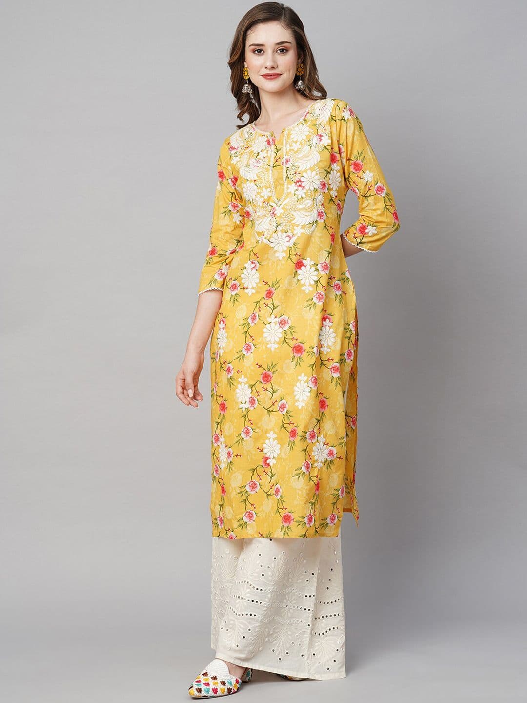 RATAN Women Cotton Printed Straight Lucknowi Chikankari Ethinic Wear Kurta - view 1