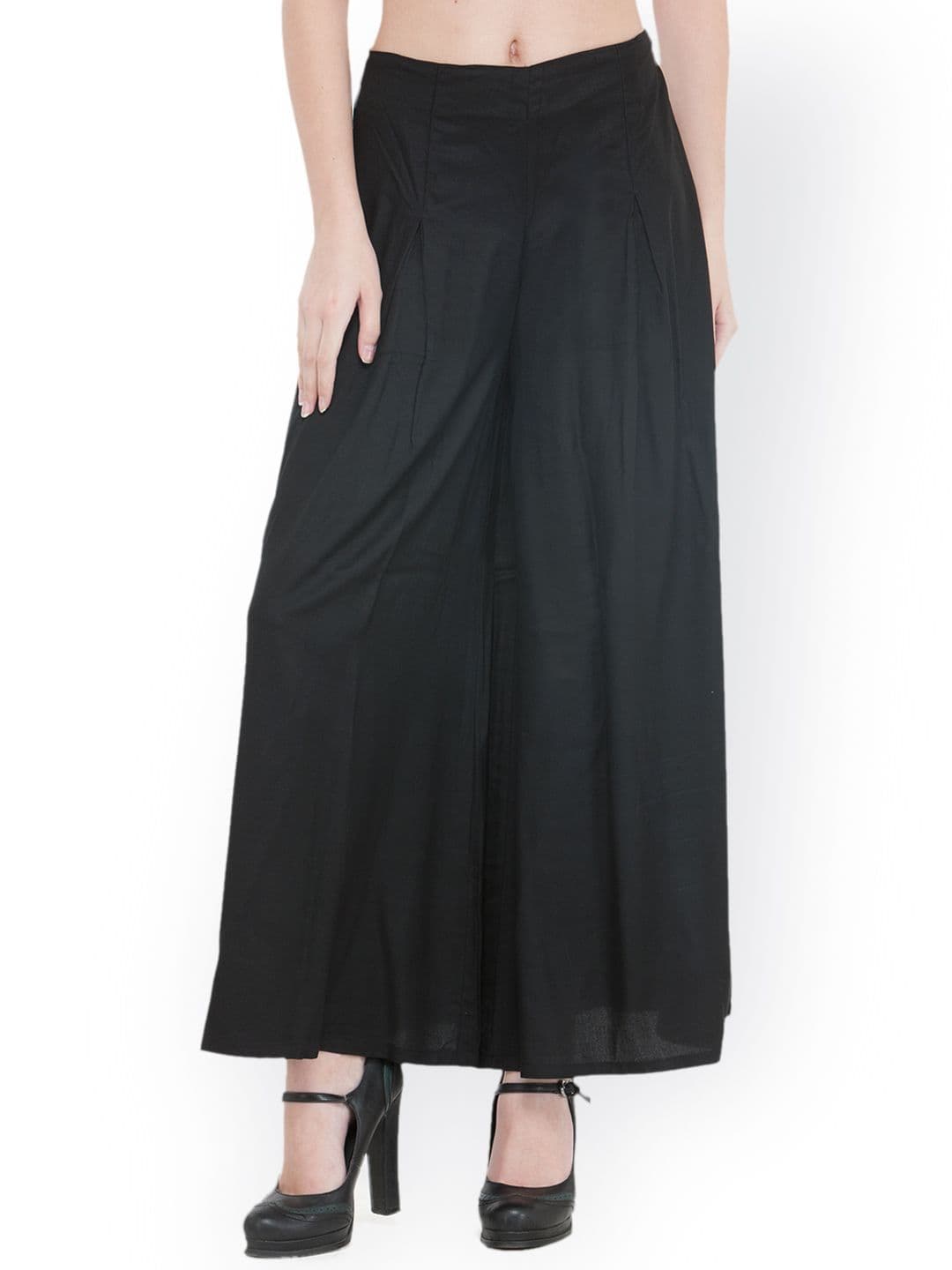 Bitterlime Women Black Flared Solid Palazzos - view 1