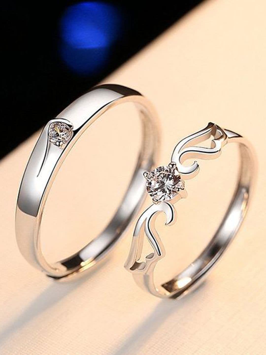 MEENAZ Set of 2 Silver-Plated AD-Studded Couple Finger Rings - view 1