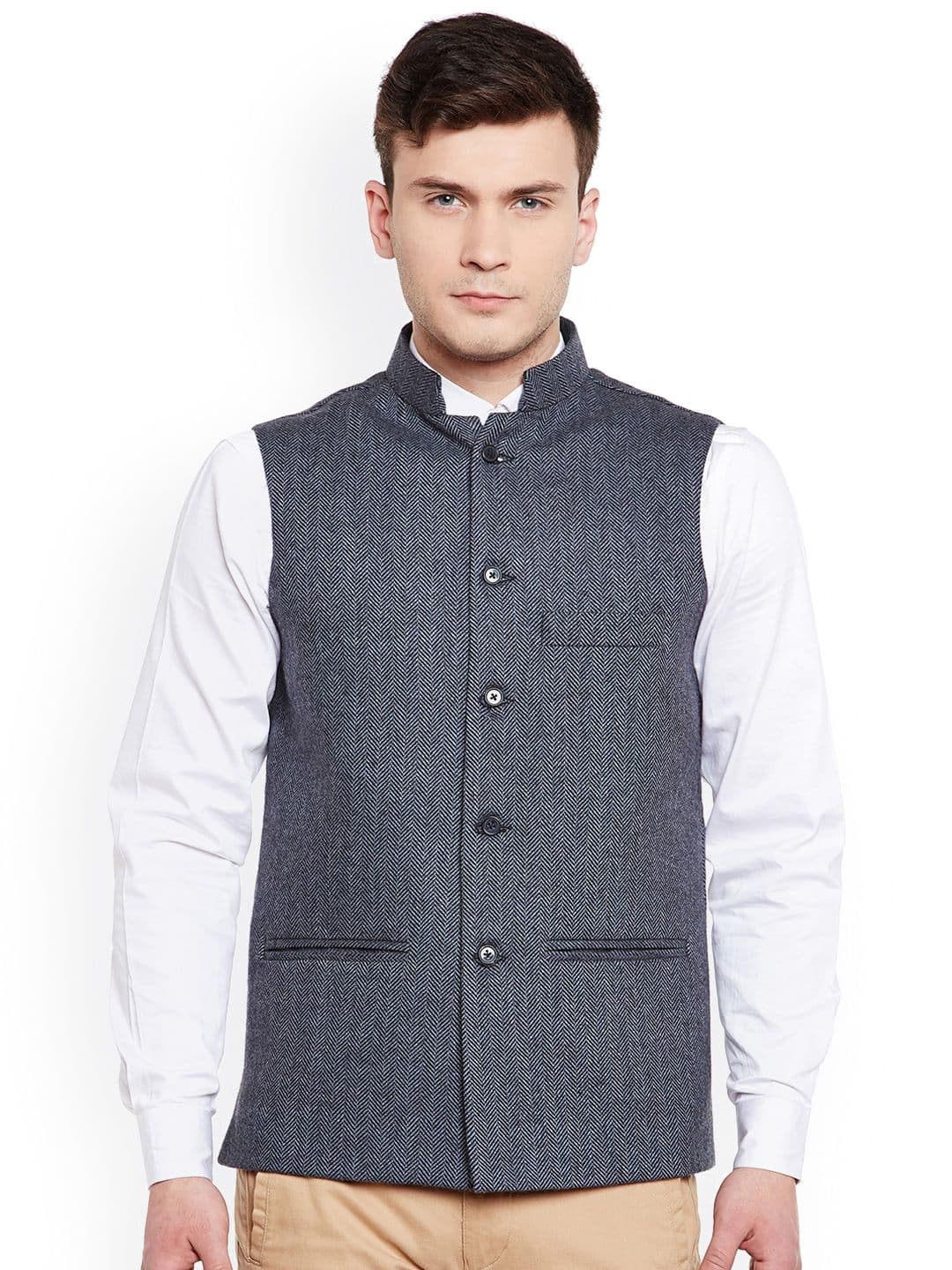 Wintage Men Blue Nehru Jacket - view 1