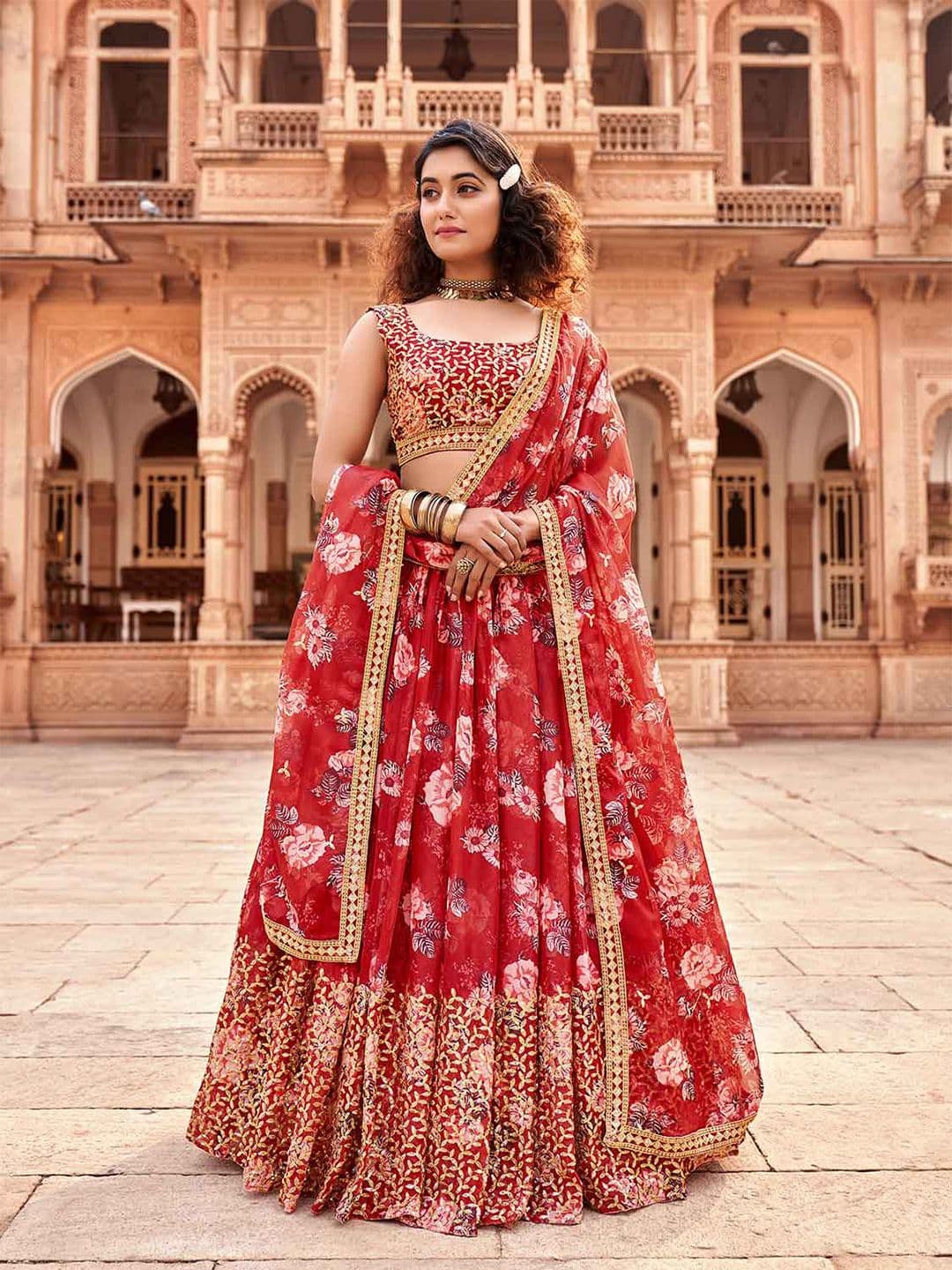 SHOPGARB Embroidered Semi-Stitched Lehenga & Unstitched Blouse With Dupatta - view 1