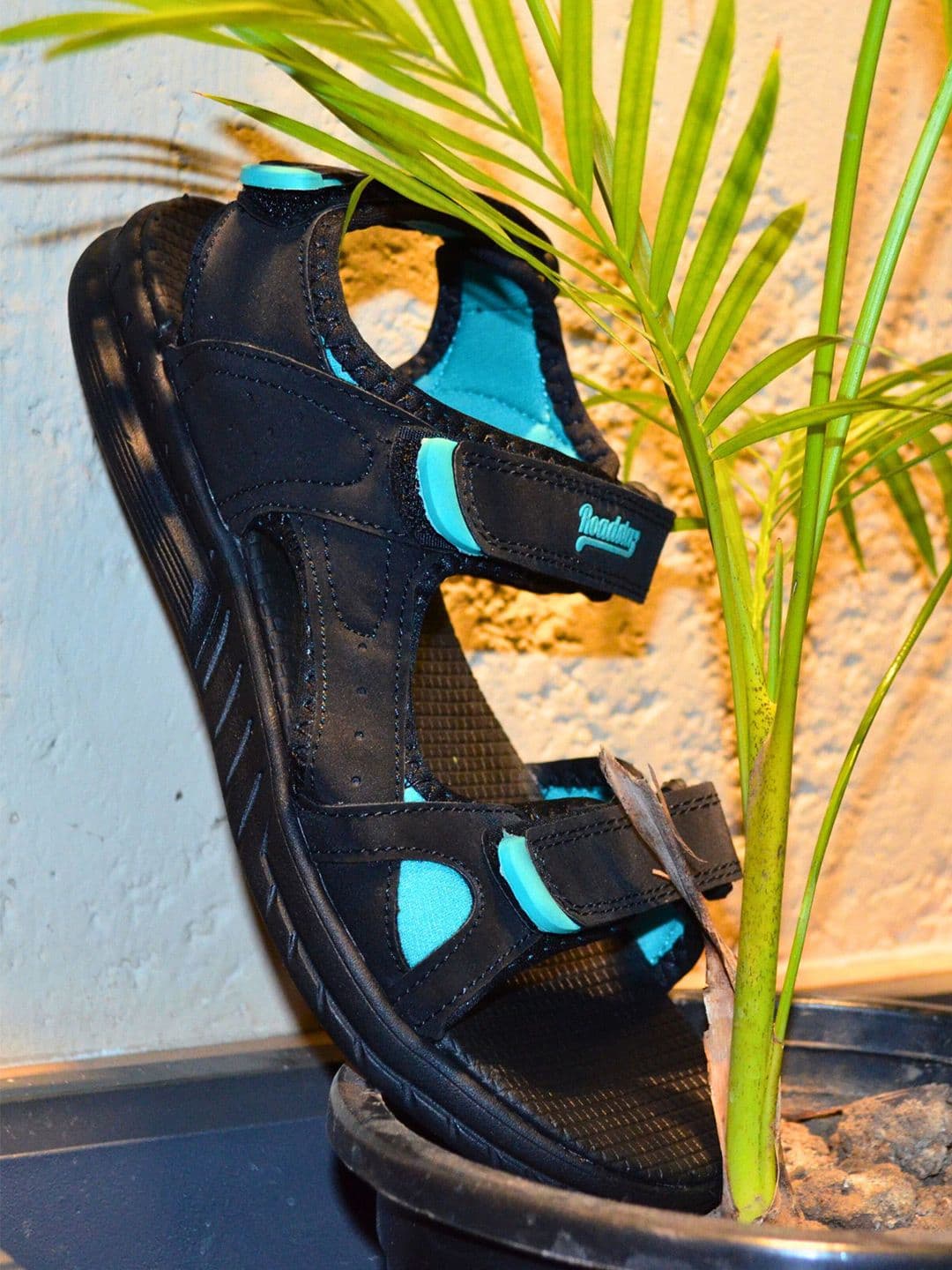 Roadster Men Black & Blue Comfort Sandals With Velcro - view 1