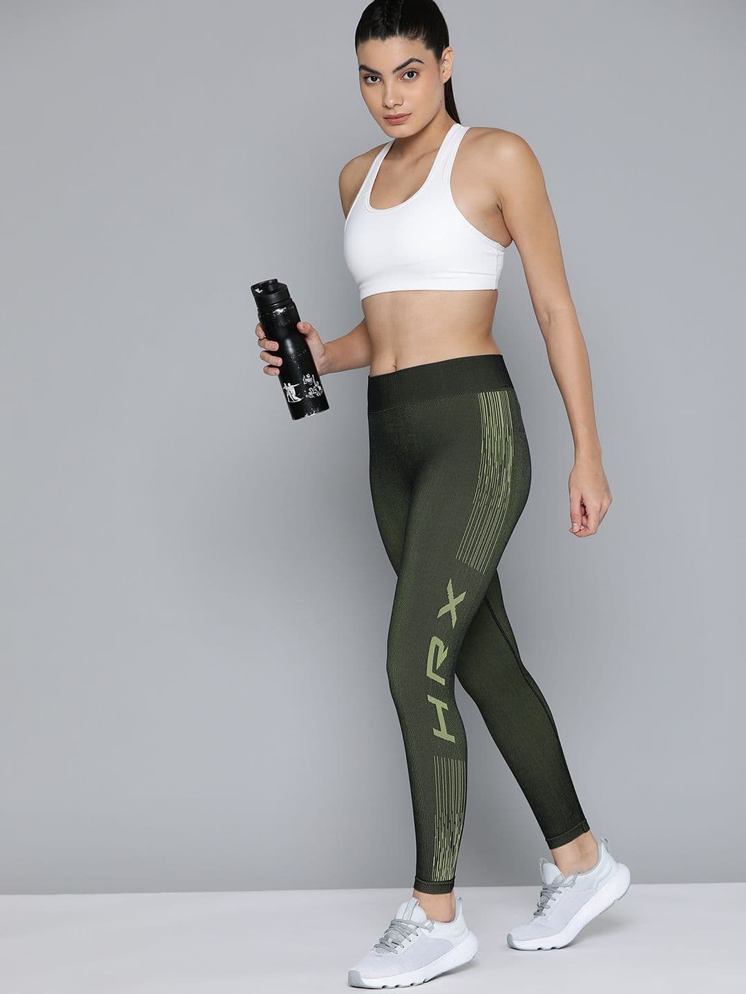 HRX By Hrithik Roshan Printed Antimicrobial Seamless Reflective Running Tights - view 1