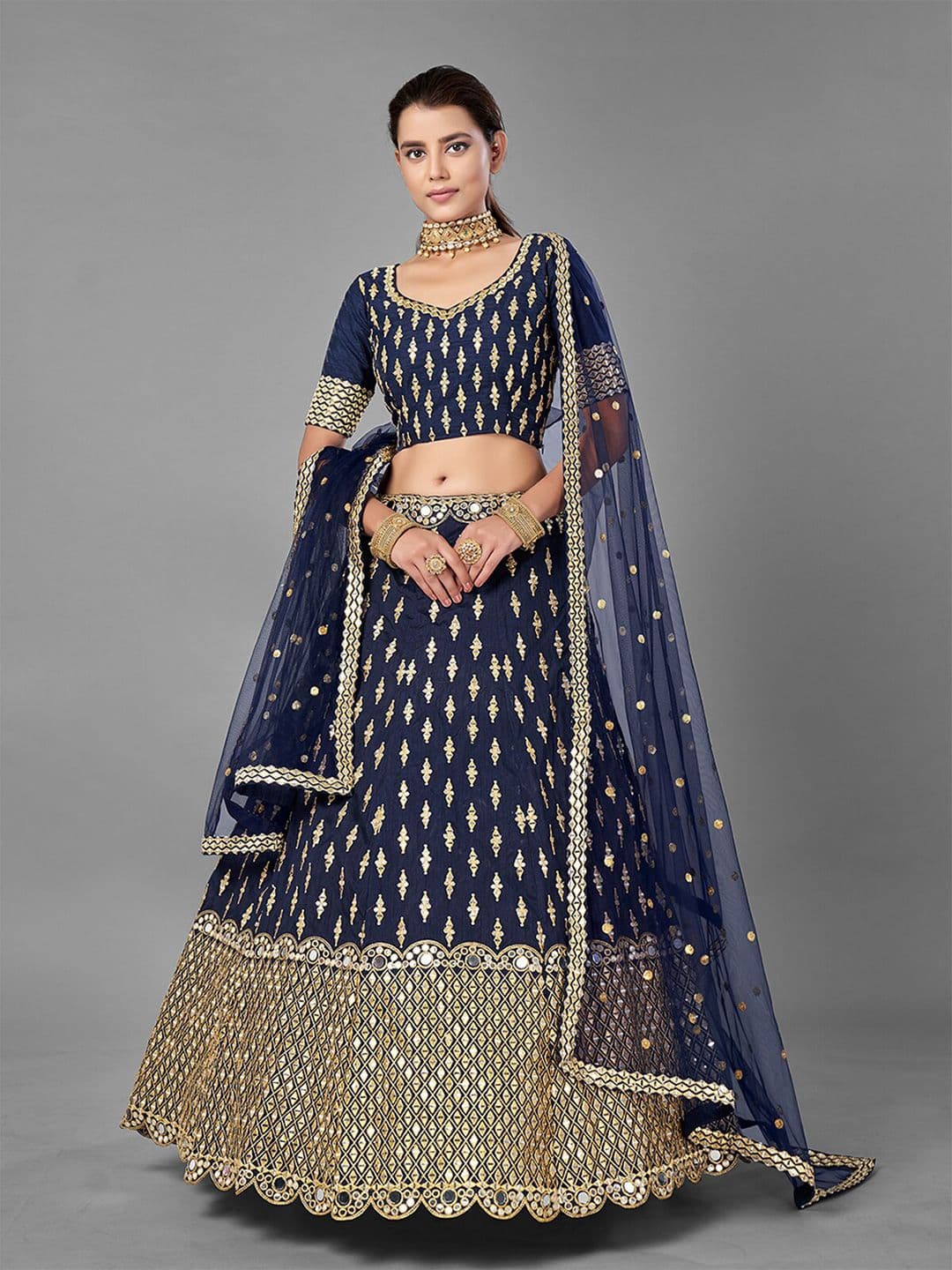 ODETTE Embroidered Semi-Stitched Lehenga & Unstitched Blouse With Dupatta - view 1