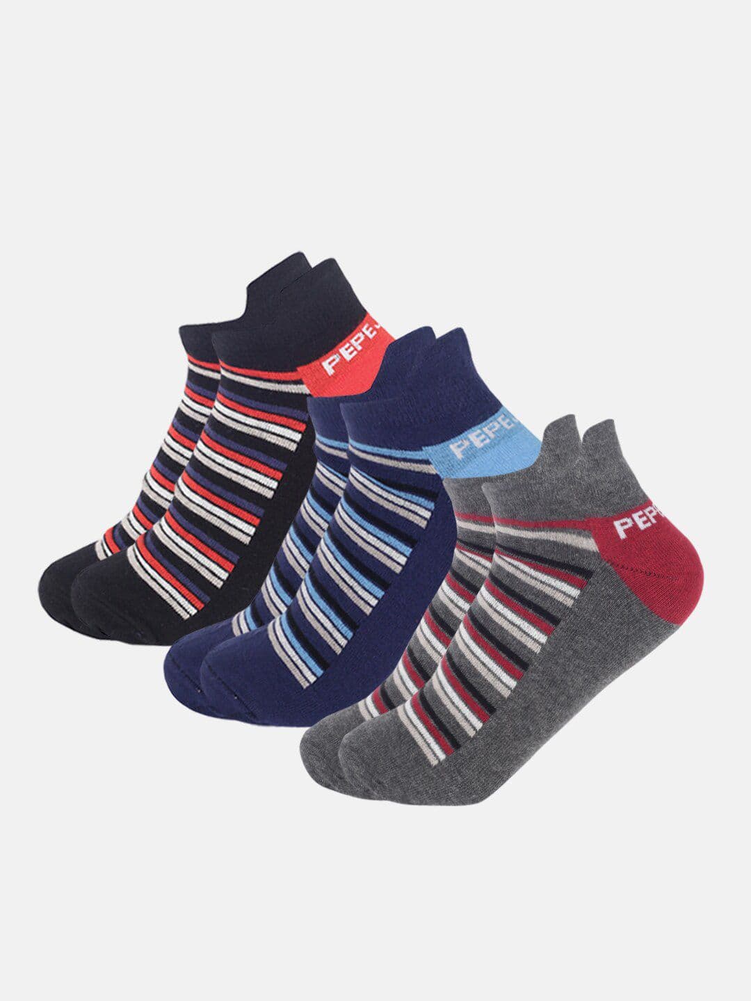 Pepe Jeans Men Pack of 3 Striped Cotton Ankle-Length Socks - view 1