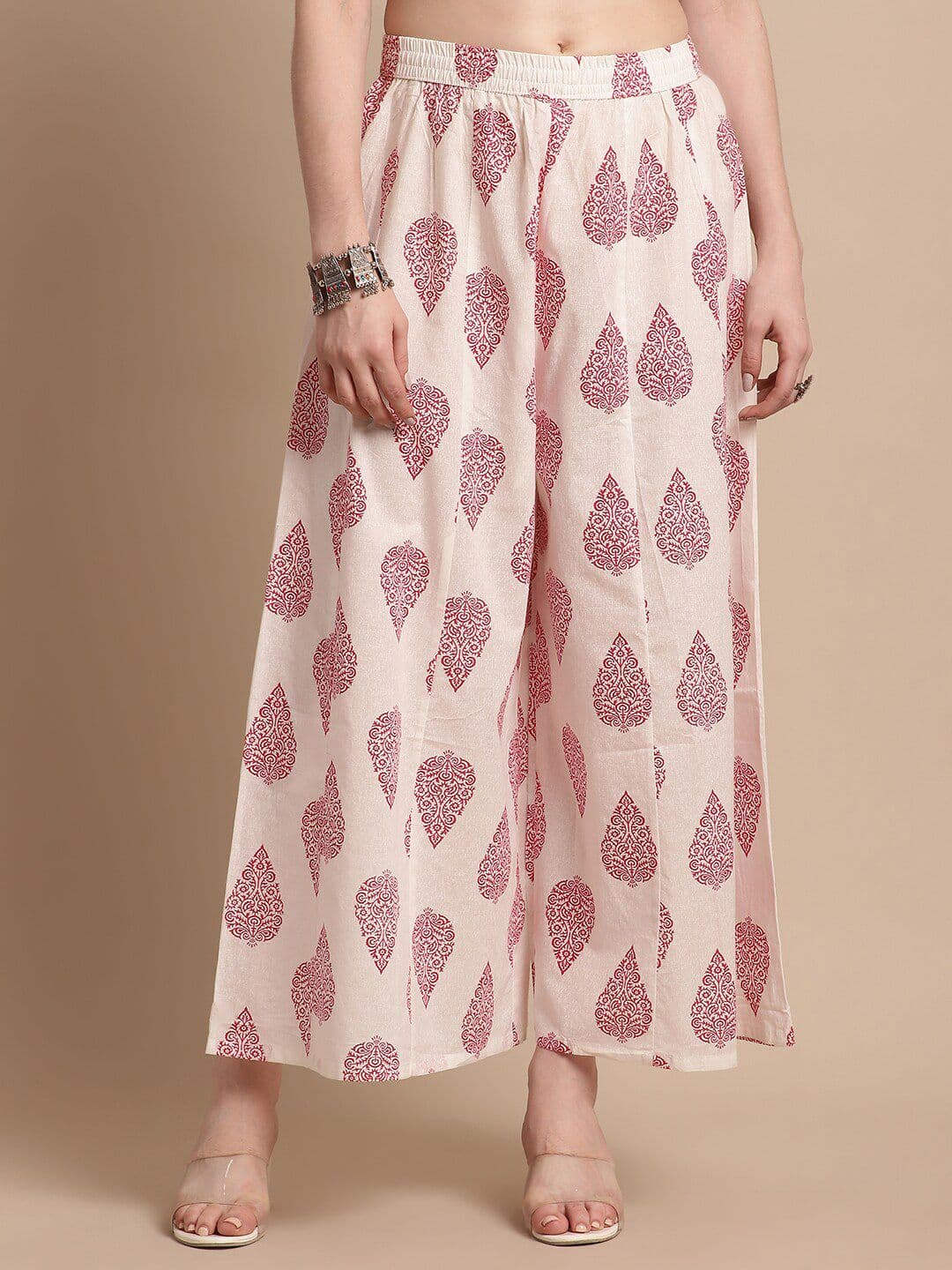 Pistaa Ethnic Motifs Printed Flared Cotton Palazzos - view 1