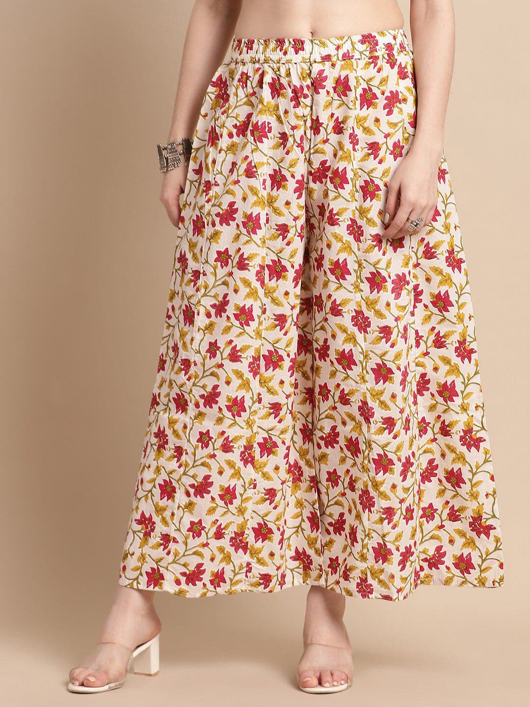 Pistaa Floral Printed Flared Cotton Palazzos - view 1