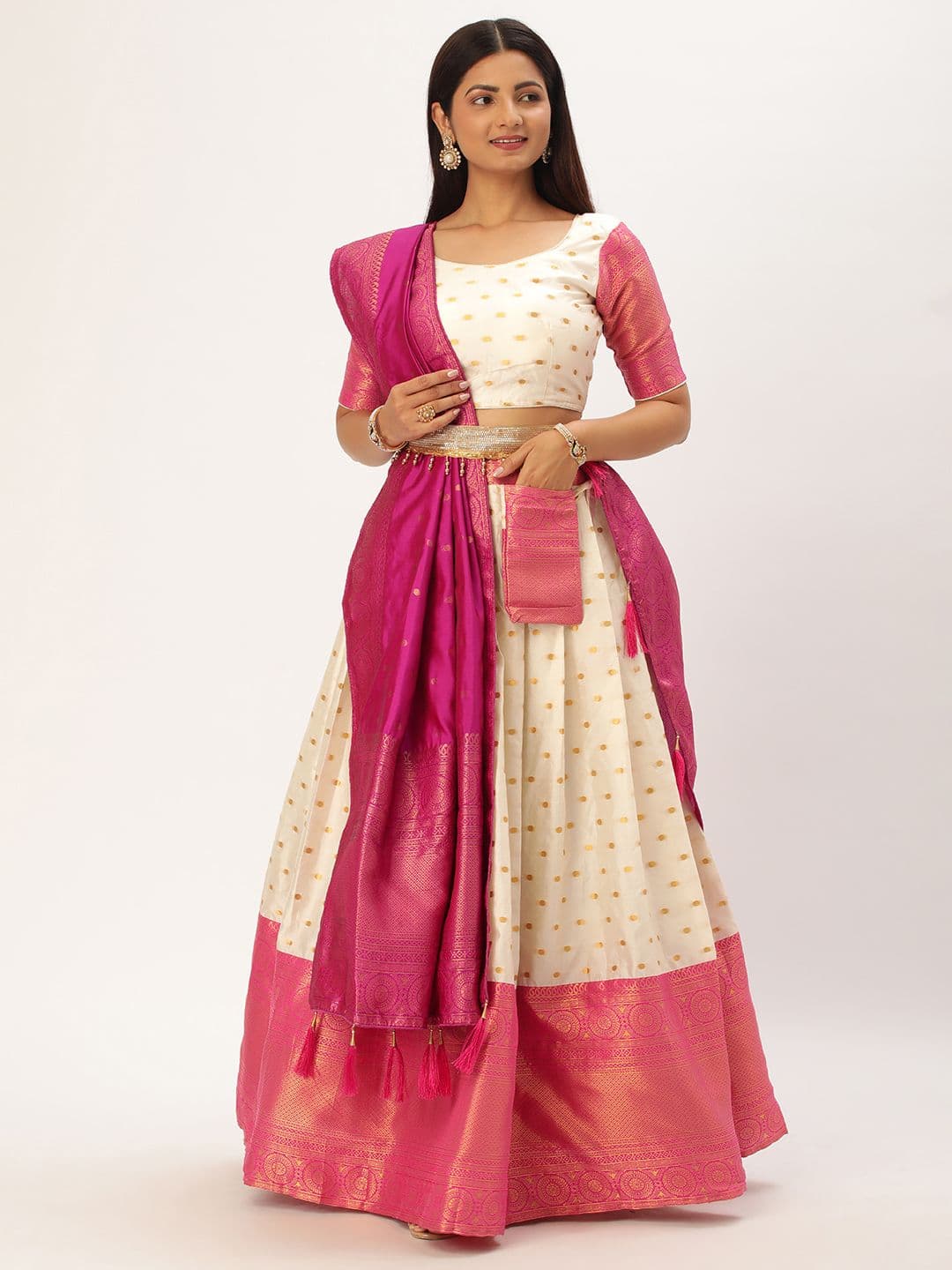 Fabcartz Zari Unstitched Lehenga & Blouse With Dupatta - view 1