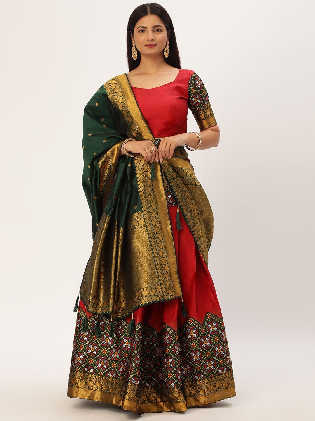 Fabcartz Zari Unstitched Lehenga & Blouse With Dupatta - view 1