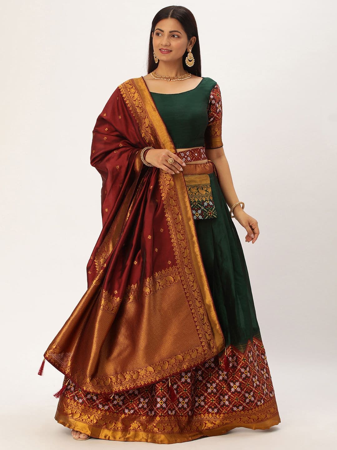 Fabcartz Zari Unstitched Lehenga & Blouse With Dupatta - view 1