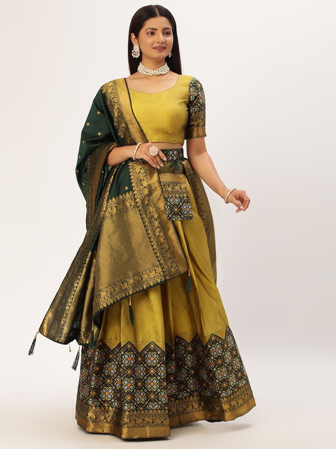 Fabcartz Zari Unstitched Lehenga & Blouse With Dupatta - view 1